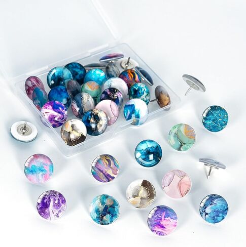 24Pcs Push Pins,Decorative Push Pins for Bulletin Board,Thumb Tacks for Cork Board, Cork Board Thumbtacks, Decorative Thumb Tacks for Class Organisation,Home,Office Decor(Marble Pattern) in Kuwait
