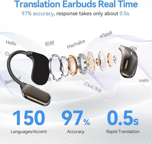 ترجمة AI سماعات الأذن في الوقت الفعلي ، تدعم سماعات الأذن المترجمة اللغوية 150 لغة ولهجات ، LCD Touch Screen Translation One Screen in Kuwait