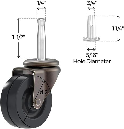 Antique Brass Caster with Plastic Wheel - 2" Wheel Diameter - Pack of 4 - Stem Caster Wheels with Ball Bearings for Table, Sofa, Chest, Dresser, Cabinet, Cart, Chair - Furniture Rollers - CW1-SAB in Kuwait