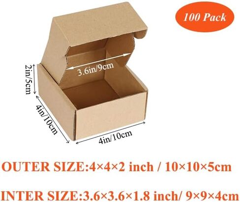 4x4x2 inches pack of 100 shipping boxes, Brown Cardboard Mailer Box for small Business packaging supplies, packing and Wrapping Mailing present in Kuwait