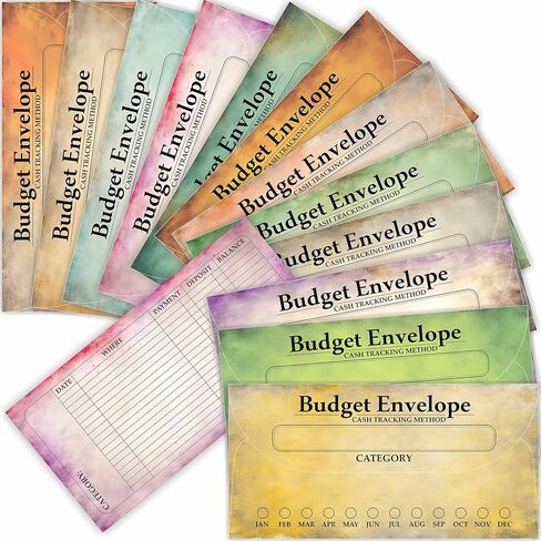Parth Impex 120 Pack Vintage Budget Mickets نقدًا ، وموثق تعقب الميزانية ، وتحدي توفير الأموال ، وكبير لإدارة الأموال ، وحشو النقود ، ومنظم الادخار 3.5 "× 7" في 12 لونًا in Kuwait