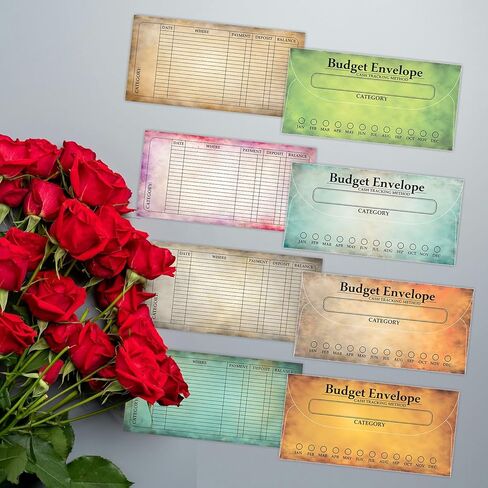 Parth Impex 120 Pack Vintage Budget Mickets نقدًا ، وموثق تعقب الميزانية ، وتحدي توفير الأموال ، وكبير لإدارة الأموال ، وحشو النقود ، ومنظم الادخار 3.5 "× 7" في 12 لونًا in Kuwait
