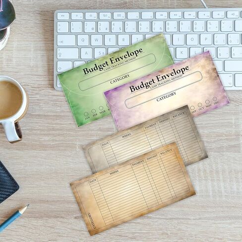 Parth Impex 120 Pack Vintage Budget Mickets نقدًا ، وموثق تعقب الميزانية ، وتحدي توفير الأموال ، وكبير لإدارة الأموال ، وحشو النقود ، ومنظم الادخار 3.5 "× 7" في 12 لونًا in Kuwait