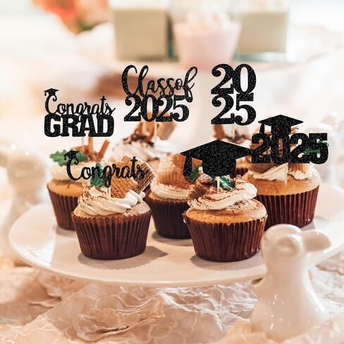 30pcs Gold Glitter Graduation Cupcake Toppers 2025 Class of 2025 Cupcake Topcake Toppers تختار 2025 للذهب 2025 Grad Party Cake Decorations in Saudi Arabia