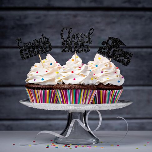 30pcs Gold Glitter Graduation Cupcake Toppers 2025 Class of 2025 Cupcake Topcake Toppers تختار 2025 للذهب 2025 Grad Party Cake Decorations in Saudi Arabia
