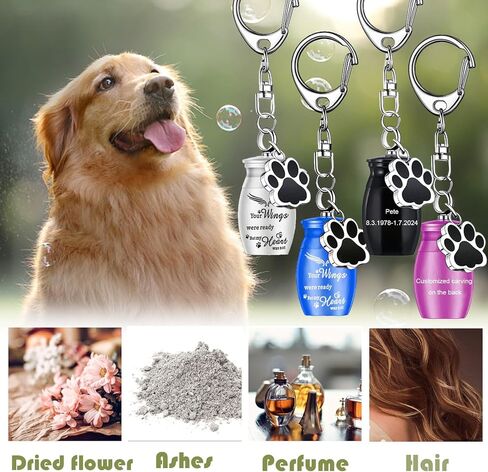 Weikui 4pcs key keyks pet keykain for dog remation المجوهرات الكلب الرماد مع قلادة مع الكلب paw prin in Kuwait