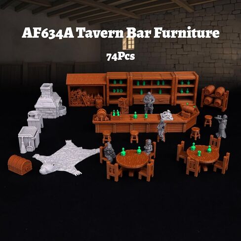 74 Pcs Tavern Bar Furniture RPG Terrain Set – Detailed DND Accessories for Tabletop Role-Playing – Miniature Props for Dungeons & Dragons, TTRPG Maps, and Wargame Campaigns – AF634A in Saudi Arabia