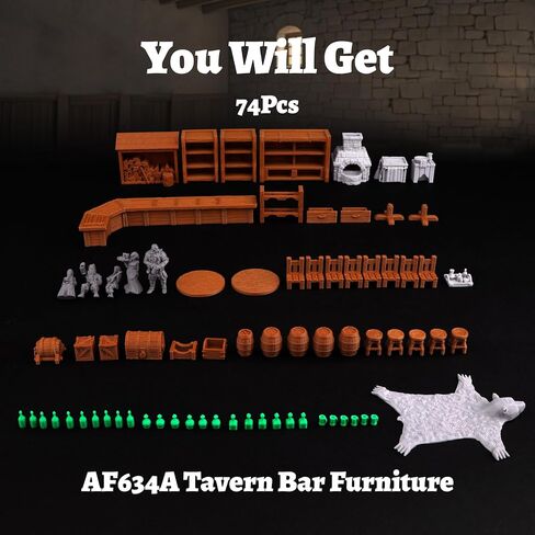 74 Pcs Tavern Bar Furniture RPG Terrain Set – Detailed DND Accessories for Tabletop Role-Playing – Miniature Props for Dungeons & Dragons, TTRPG Maps, and Wargame Campaigns – AF634A in Saudi Arabia