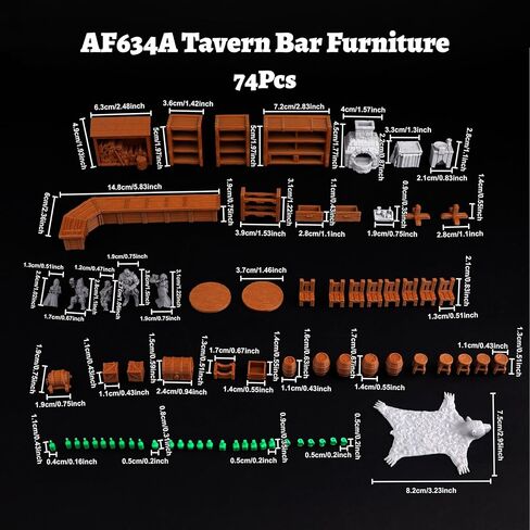 74 Pcs Tavern Bar Furniture RPG Terrain Set – Detailed DND Accessories for Tabletop Role-Playing – Miniature Props for Dungeons & Dragons, TTRPG Maps, and Wargame Campaigns – AF634A in Saudi Arabia