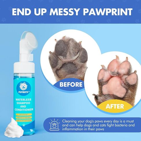 مخلب منظف | منظف ​​الرغوة لا شطف للكلاب القطط | 7 fl oz | لطيف وآمن | رائحة ممتعة | أقدام الحيوانات الأليفة نظيفة عميقة | زجاجة مع فرشاة السيليكون الناعمة القابلة للإزالة ، 2 زجاجات in Kuwait