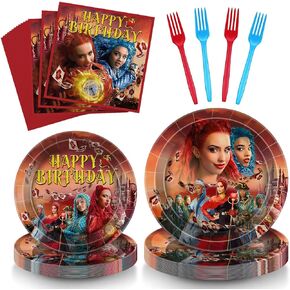 96Pcs Birthday Party Supplies Serve 24 the Rise of Red Plates Napkins Tableware Happy Birthday Party Supplies Paper Dinner Plates for Movie Fans Decorations, Table Decorations for Youth