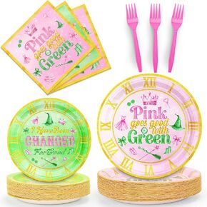 100 PCS Witch Birthday Party Decorations أدوات المائدة الأدوات الزخرفية والخضراء والمناديل الشريرة التي يمكن التخلص منها أدوات المائدة.