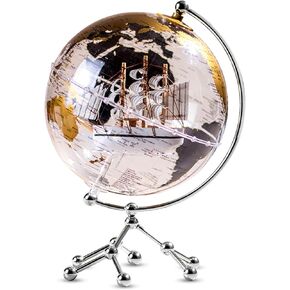 Nook & Goods Illuminated World Globe Lamp - 12" x 8" Plastic World Map Globe with Metal Stand - Rotating Earth Globe on Stand with Adjustable LED Light and USB Charging Port for Office/Home Décor (Gold)