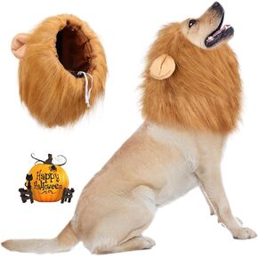 Vivifying Lion Mane for Dog, Adjustable Halloween Lion Costume Wig with Ears for Medium and Large Dogs, Realistic & Funny Accessory Perfect for Parties and Photoshoots (Large, Brown)