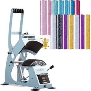 HTVRONT Hat Press Machine - Hat Press Heat Machine for Caps + Glitter Heat Transfer Vinyl Bundle - 15 Pack 12" x 10" HTV Sheets Glitter HTV Vinyl for T-Shirts
