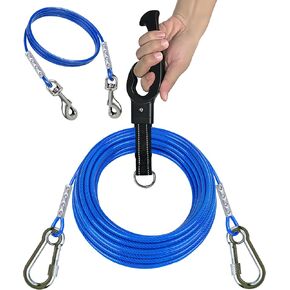 Topknot Dog Cable Out Out and Stake ، (ما يصل إلى 200 رطل) كابل ثقيل 30 قدمًا ، ومرساة دوارة 360 درجة ، لا تشابك ، عداء الكلاب في الفناء ، مثالي للتخييم في الهواء الطلق
