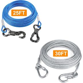Tresbro 25ft و 30ft عاكس الكلب التعادل الكابل للكلاب ، كابل مقود الكلب السلك الصلب مع الإصلاح المزدوج المقاوم للصدأ ، وسلاسل الكلاب خفيفة الوزن ودائمة في الخارج ، والفناء في الهواء الطلق ، والتخييم