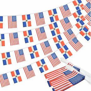 2 Pack American Dominican Republica Flag Banner ، 60 قدمًا ، إكليل الصداقة ، 40 قطعة ، 5 × 8 بوصة