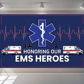 Happy EMS Week Banner - شكرًا لك EMS Decorations | 70.87 "L x 45.3" W في Star of Life Decor