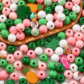 200pcs Easter Wooden Beads Egg Bunny Wooden Beads Spring Color Beads for DIY Crafts Garland Home Party Decor Ornaments (Colorful)