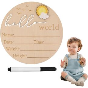 علامة إعلان الطفل ، 5.9 بوصة علامات World Hello World حديثي الولادة ، علامة الإعلان عن الولادة والقلم ، مرحبًا بك في عالم وصول الأولاد والبنات ، حضانة مستشفى الأطفال للطفل الجديد (أبيض)
