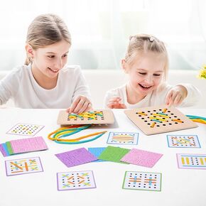 طقم خياطة Eduland Montessori - لوحات خشبية مع حبال وبطاقات نمط - تتراوح أعمارهم بين 2 و 6 - غير قابلة للطي
