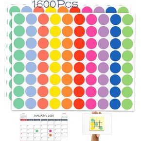 1600 Pcs 3/4 Inch Colored Dot Stickers – Round Color Coding Labels with 10 Vibrant Colors for Office, Classroom, Crafting, and Organizing – Circle Polka Dot Price Stickers