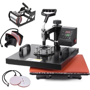 Slendor Heat Press 15x15 inch 5 in 1 Heat Press Machine 360 Degree Swing Away Digital Tshirt Press Machine Multifunction Sublimation Combo for T Shirts Mugs Hat Plate Cap Bottle
