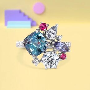 خاتم الخطوبة Zircon مع الأميرة متعدد الألوان حلقة متعددة الصفات متعددة السيدات المتألقة الماس قوس قزح للأحجار الكريمة حلقة بلورية متعددة الألوان AAA Zirconia boho الحجم 9