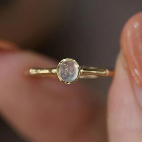 Moonlight Shi Guofeng Design Jade Ring Gemstone Bamboo Ring Moonstone Gold Non Tarnish Ring للنساء
