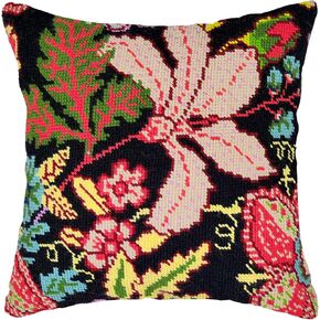 Howie's Needlepoint Needlepoint Kits for Adults, Pillow Front Cross Stitch Kit with Embroidery Pattern on Canvas, Yarn, 2 Needles and Instruction, 16 x 16inch(Vintage Flowers 2)