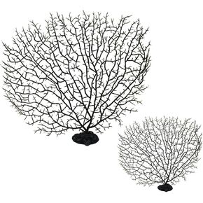 Zorfeter 2pcs زخارف مروحة البحر الأحمر ، ديكور مرجاني فو لمركبة السمك المناظر الطبيعية للزخرفة (11.8 بوصة+6.7 بوصة)