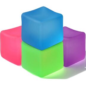 لعبة الإجهاد Cube Squishy Toy: 4 Pack 2.2 "مربع ثلج Cube High الكثافة المملوءة بالهلام المملوء ، تململ هادئ للفصول الدراسية ، عنصر الإغاثة الحسي للأطفال البالغين ، كرات الإجهاد المهدئة بالسكر الشعير