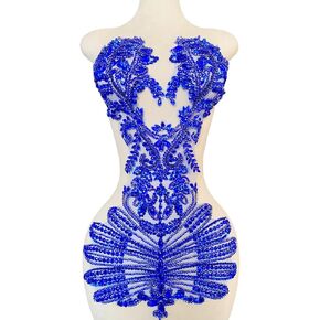 Pure Handmade Beads Rhinestones lace Applique Bodice Patches Trimming sew on Sequins Stones Beads Shining Heavy Decoration for Wedding Dress DIY Accessories 14.5X24.8inches (Red)