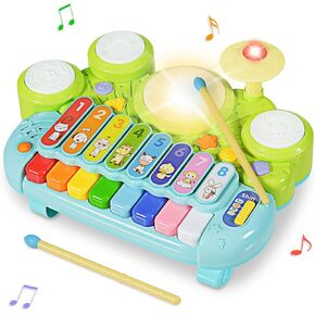 Costzon 3 في لعبة موسيقية واحدة ، إلكترونية Xylophone مع أسطوانة اللعبة ، أسطوانة الأطفال وإيقاعها ، لوحة مفاتيح البيانو التعليمية ، لعبة ما قبل المدرسة للأطفال الصغار
