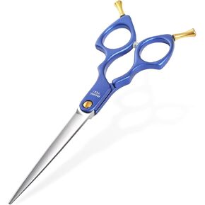 6.5'' Small Curved Dog Grooming Scissors Blue Professional Trimming Shears with Ultra-Lightweight Offset Handle CNC 440C Stainless Steel Blades Pet Scissors for Face and Paws