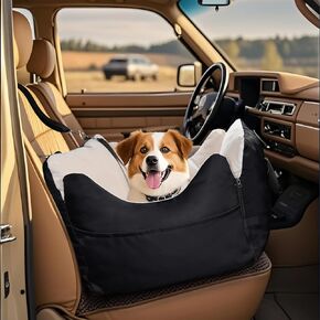 Dog Car Seat for Small Dogs, Portable Dog Booster Seat with 2 Safety Leashes, Waterproof and Comfortable with Thick Foam Filling, Pet Travel Carrier Bed with Storage Pockets (Black, Small)