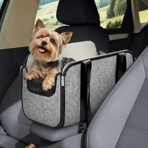 Woyyho Console Dog Car Car المقعد للكلاب الصغيرة - الوسائد الأمامية والخلفية وبطانة قابلة للغسل ، قاعدة غير قابلة للانزلاق ، مع حبل السلامة ، ملاءمة عالمية لوحدة التحكم الوسطى (تحت 18 رطلاً)
