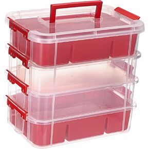 BTSKY 4-Layer Plastic Craft Storage Container with 2 Removable Tray, Stackable Art & Craft Supply Storage Organizer Multipurpose Portable Sewing Box for Bead Tool Office Supplies-10.2"x7.1"x9.9",Green
