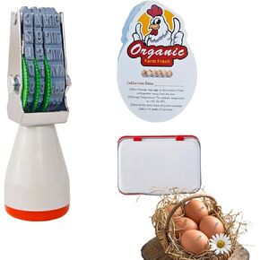 Egg Dater Kit, 1 Date Stamp（Month&Day）, 1 Red Fade-Resistant Ink, 50 Farm Fresh Eggs Instructions, for Chicken Duck Turkey Goose Eggs
