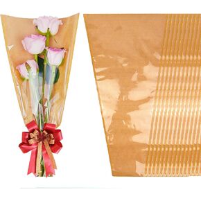 SELANTAG 50 Pack Flower Bags for Bouquets, Kraft Floral Wrapping Paper, Sleeves Perfect for Mother's Day, Wedding (9.8in x 18in x 3.9in)