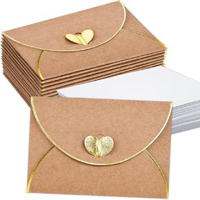 30 Pcs Mini Envelopes With Gold Heart Shaped Clasp, Mini Envelopes With Blank Cards For Wedding Birthday Greeting Cards Graduation（4.1 x 2.8 inch）