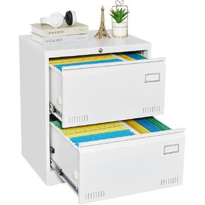 Lateral File Cabinet with Lock, 2 Drawer Metal Filing Cabinet with Card Holder for Home Office, Steel Wide Office File Cabinets for A4/Letter/Legal Size, Under Desk Filing Cabinets, Black