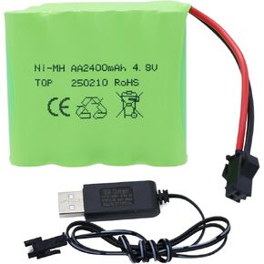 4.8V 2400mAh RC Battery Pack - AA NiMH Rechargeable Battery with SM-2P Plug and USB Charger Cable for Remote Control Car Crawler 4x4 Trucks SY-E511 RC Excavator