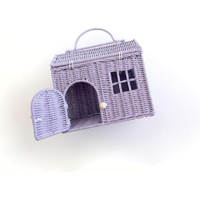 Rool Rattan House على شكل سلة خوص هدية دمية صغيرة للبنات ، ألعاب Boho ، الماوس في منزل صندوق ، قابض Little Girl Purse ، Doll Carrier (Pink)