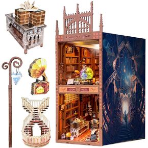 كيتس زاوية كتاب DIY ، مجموعة DIY Miniature Doll House ، مجموعة دمية للألغاز الخشبية ثلاثية الأبعاد للبالغين والمراهقين ، ديكور إدراج رف الكتب ، نموذج هدايا Craft DIY مع درج دوار وكرة كريستال