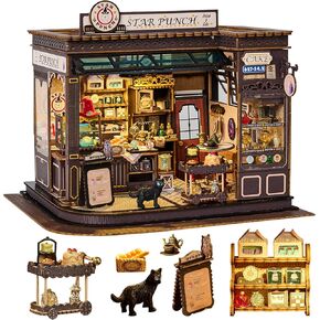 Dly Dollhouse Kit ， Book Nook Kit ، Miniature House Kit with Music Box ، iniature House Kit ، Magic Coffee'shop ， للبالغين والمراهقين للعائلة والأصدقاء. （Magic'shop）