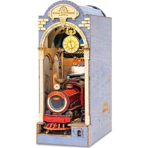 Rolife DIY BOOK NOOK KIT 3D WOODEN PUZZER ، BOONDSHELاف إدراج ديكور مع LED DIY BOOKEND Diorama Miniature Kit Hobbies Homes للبالغين/المراهقين (السفر عبر الزمن)