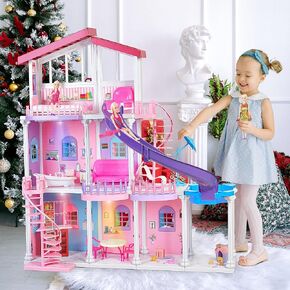 ABS البلاستيك البيضاء البيت الكبيرة ، 3-story 47 '' Dreamhouse Dollhouse مع 15+ المفروشات والإكسسوارات ، جميع البلاستي