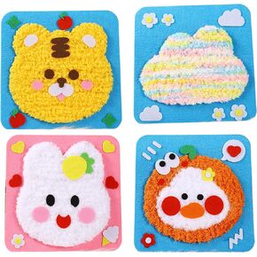 ZXVSKR 4PACK DIY مجموعة دمية التطريز ، من 3 إلى 12 سنة أطفال DIY Cartoon Animal شعرت بالغرز مع ملصقات شعرت بالخياطة زينة (Cat + Polar Bear + Dog + Panda)